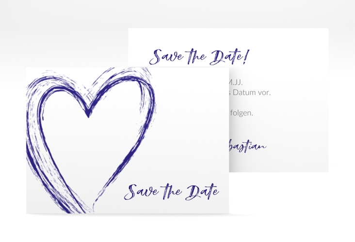 Save the Date-Visitenkarte Liebe Visitenkarte quer blau
