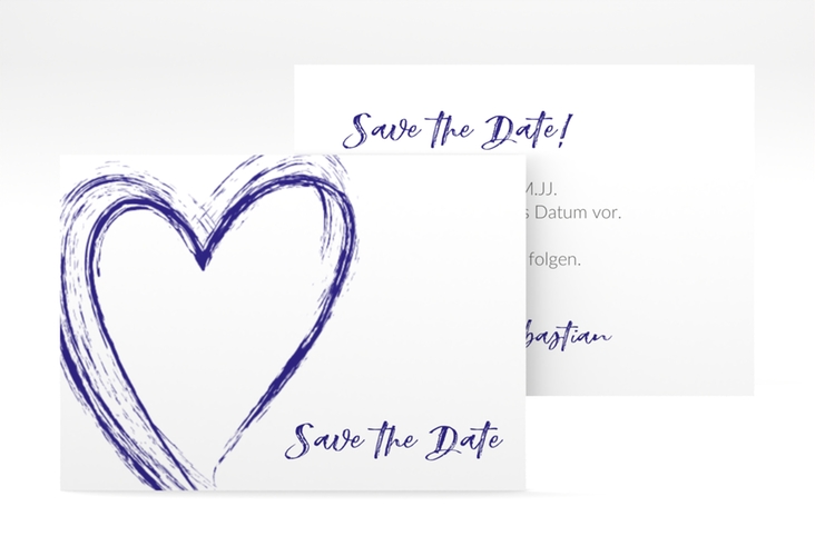 Save the Date-Visitenkarte Liebe Visitenkarte quer blau hochglanz