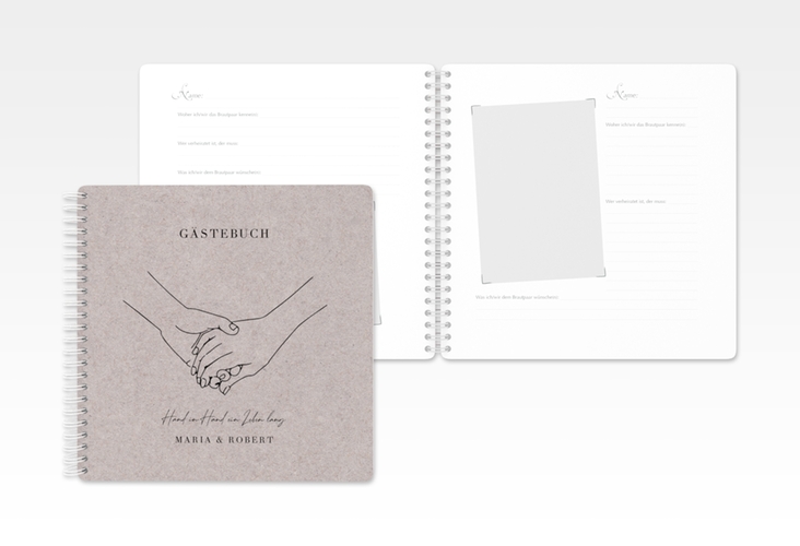 Gästebuch Hochzeit Hands Ringbindung Kraftpapier mit sich haltenden Händen im Monoline-Stil