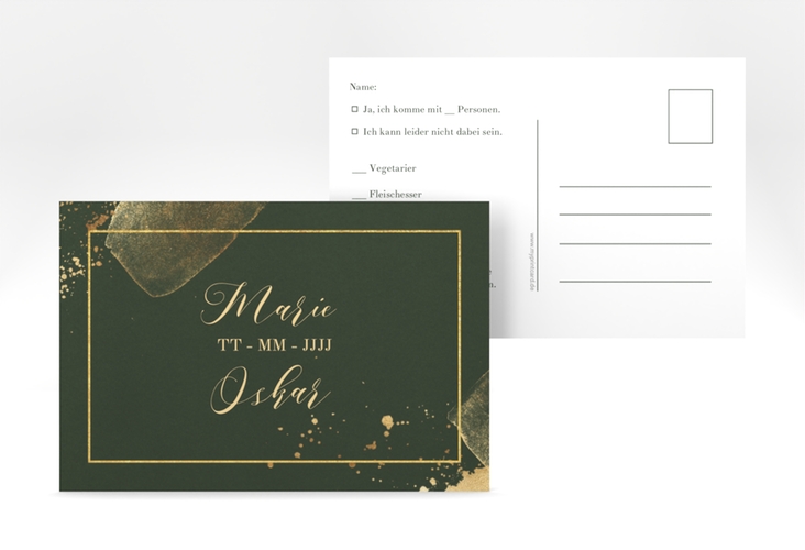 Antwortkarte Hochzeit Emerald A6 Postkarte gruen hochglanz