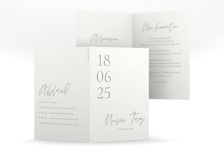Einladungskarte Hochzeit Day A6 Klappkarte hoch weiss hochglanz mit Datum im minimalistischen Design