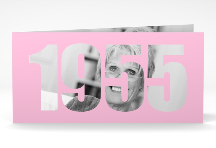 Einladungskarte Jahreszahl 2025 lange Klappkarte quer rosa