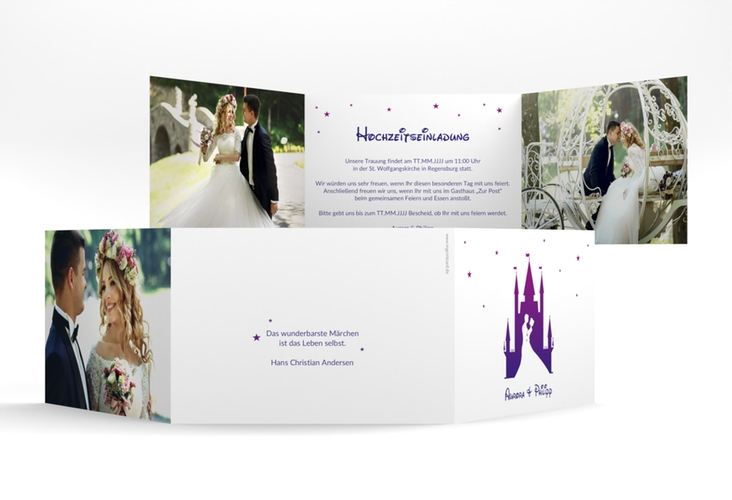 Hochzeitseinladung Castle A6 Doppel-Klappkarte