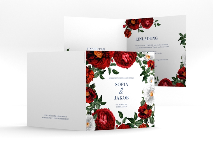 Einladungskarte Hochzeit Florista quadr. Klappkarte weiss hochglanz