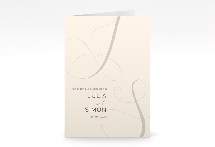 Hochzeitseinladung Eheschließung A6 Klappkarte hoch beige hochglanz mit Gräsern und Trockenblumen für Boho-Hochzeit