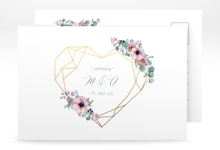 Verlobungskarte Hochzeit Herzgold A6 Postkarte