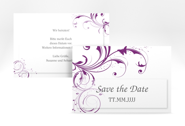 Save the Date-Karte Hochzeit Palma A6 Karte quer lila