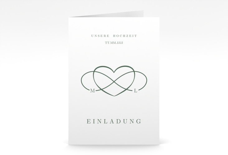 Einladungskarte Hochzeit Infinity A6 Klappkarte hoch gruen