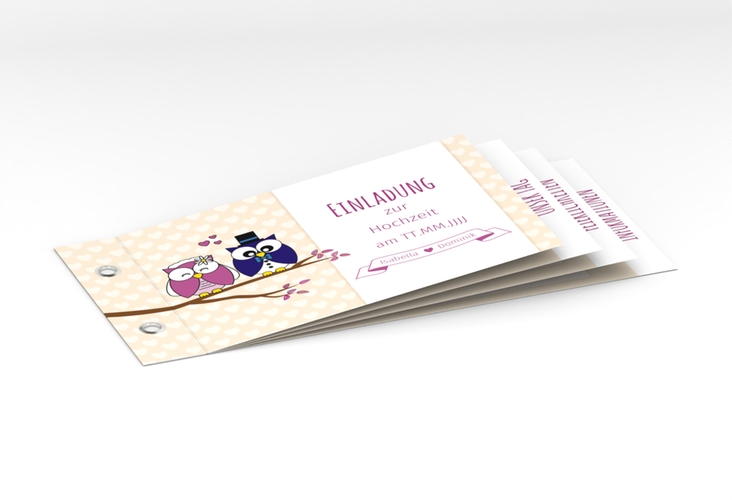 Hochzeitseinladung Eulenliebe Booklet beige