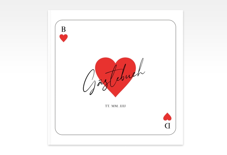 Gästebuch Creation Kartenspiel 20 x 20 cm, Hardcover weiss im Herz-Ass-Design eines Kartenspiels