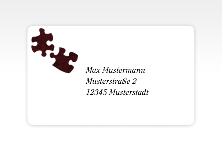 Empfängeretikett Hochzeit Ravensburg 63,5 x 38,1 mm rot mit zwei Puzzleteilen