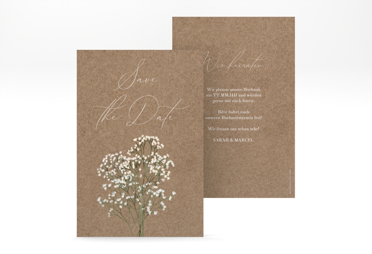 Save the Date-Karte Schleierkraut A6 Karte hoch Kraftpapier hochglanz