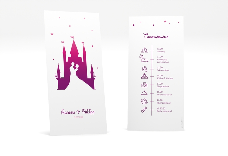 Tagesablauf Hochzeit Castle lange Karte hoch pink hochglanz