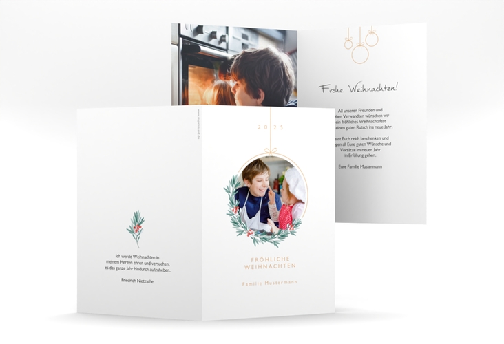 Weihnachtskarte Christbaumkugel A6 Klappkarte hoch weiss hochglanz