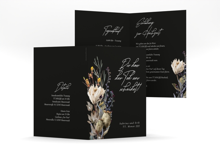 Einladungskarte Hochzeit Darkflower A6 Klappkarte hoch schwarz