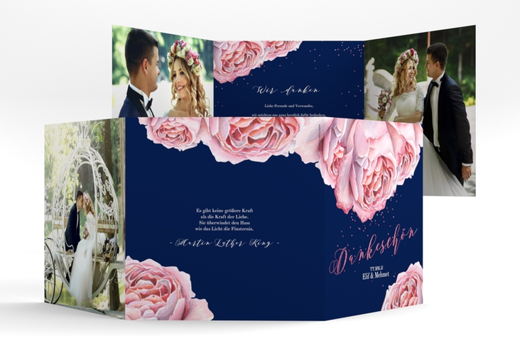 Dankeskarte Hochzeit Cherie quadr. Doppel-Klappkarte rosa hochglanz