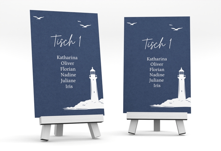 Tischaufsteller Hochzeit Leuchtturm Tischaufsteller blau