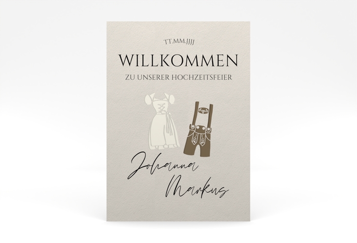 Willkommensschild Poster Trachtenhochzeit 50 x 70 cm Poster mit Dirndl und Lederhose