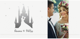 Klick: Details zu Hochzeitseinladung "Castle" anzeigen Hochzeitseinladung Castle Wickelfalzkarte + Banderole grau