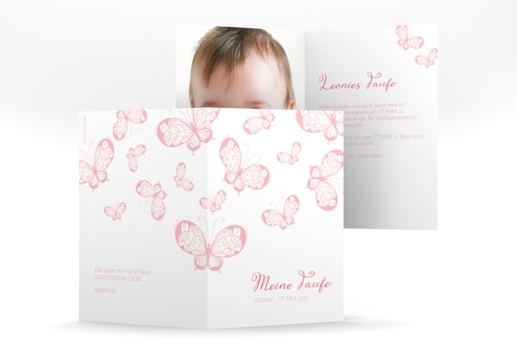 Taufeinladung Protection A6 Klappkarte hoch rosa