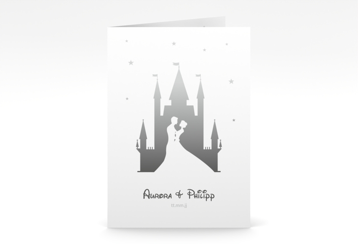 Einladungskarte Hochzeit "Castle" DIN A6 Klappkarte grau