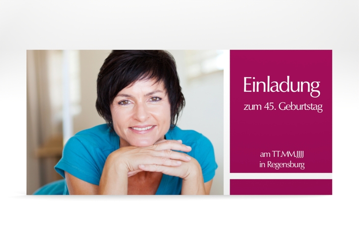 Einladung Geburtstag Gerd/Gerda lange Karte quer pink hochglanz mit Foto