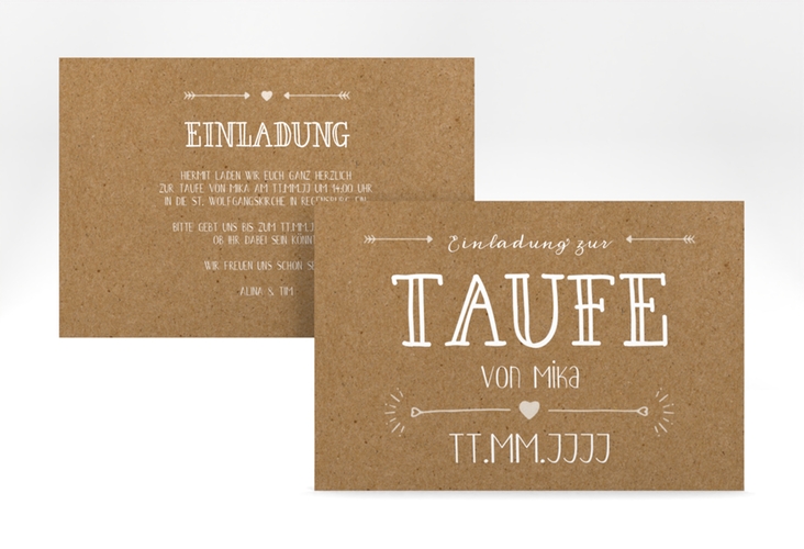 Taufeinladung Lettering A6 Karte quer Kraftpapier