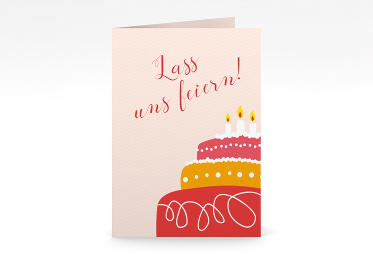 Einladung 60. Geburtstag Cake A6 Klappkarte hoch rot hochglanz