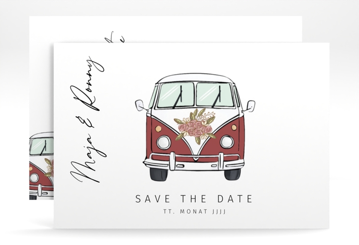 Save the Date-Karte Hochzeitsbulli A6 Karte quer rot hochglanz