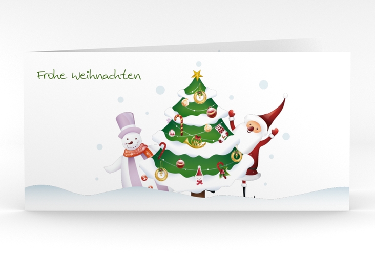 Weihnachtskarte Schneetreiben lange Klappkarte quer weiss