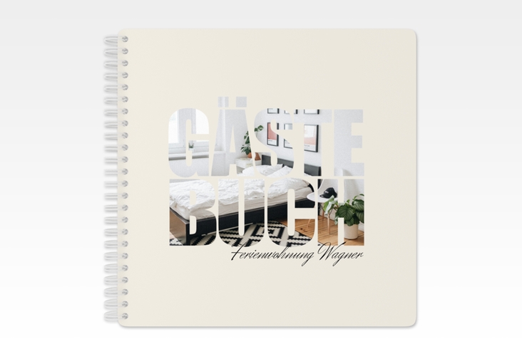 Gästebuch Ferienwohnung Apartment Ringbindung beige in modernem Typografie-Design