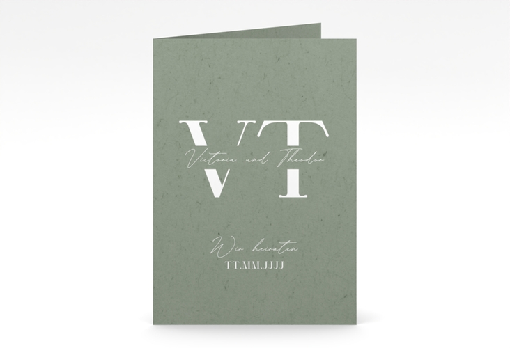 Einladungskarte Hochzeit Everlasting A6 Klappkarte hoch gruen mit großen Initialen