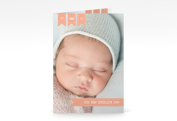 Geburtskarte "Kinderlachen" A6 Klappkarte apricot
