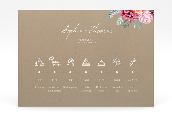 Tagesablauf Poster Hochzeit Blooming 70 x 50 cm Poster Kraftpapier