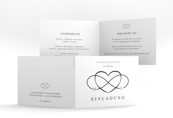 Hochzeitseinladung Infinity A6 Klappkarte quer schwarz