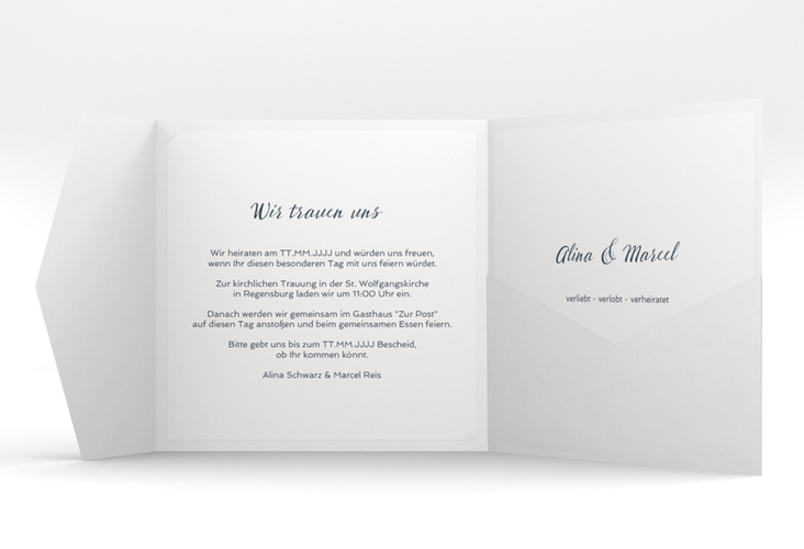 Hochzeitseinladung Glam Pocketfold blau hochglanz