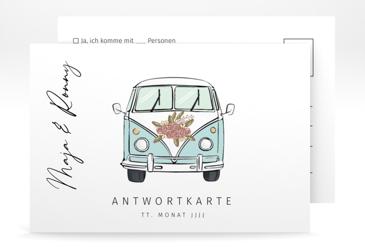 Antwortkarte Hochzeit Hochzeitsbulli A6 Postkarte blau