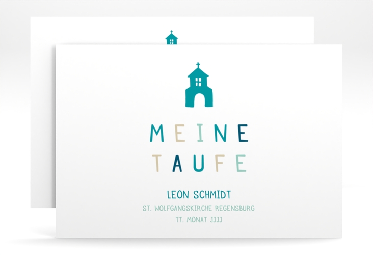 Taufeinladung Chapel A6 Karte quer blau hochglanz