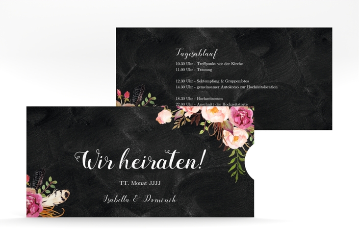 Hochzeitseinladung Flowers Einsteckkarte hochglanz mit bunten Aquarell-Blumen