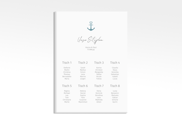Sitzplan Leinwand Hochzeit Ankerliebe 50 x 70 cm Leinwand im minimalistischen maritimen Design mit Anker
