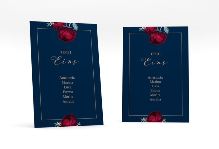 Tischaufsteller Hochzeit Peonies Tischaufsteller blau hochglanz elegant mit Pfingstrosen