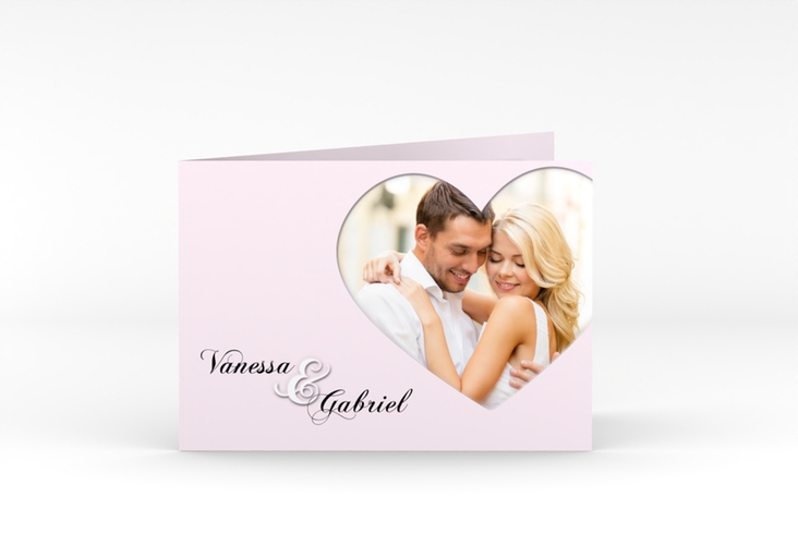 Hochzeitseinladung Sweetheart A6 Klappkarte quer rosa