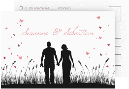 Klick: Details zu Antwortkarte Hochzeit "Rouen" anzeigen Antwortkarte Hochzeit Rouen A6 Postkarte schwarz