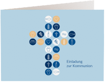 Kommunionseinladung Imago A6 Klappkarte quer blau