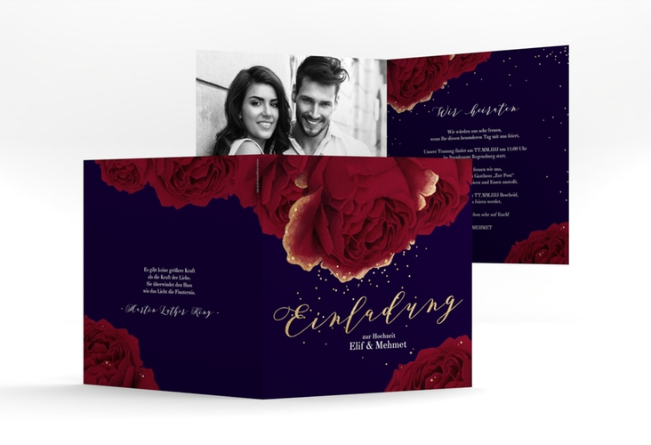 Hochzeitseinladung Cherie quadr. Klappkarte schwarz hochglanz