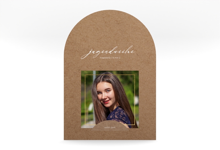 Einladung Jugendweihe Quadro mittlere Bogen-Karte + Foto Kraftpapier