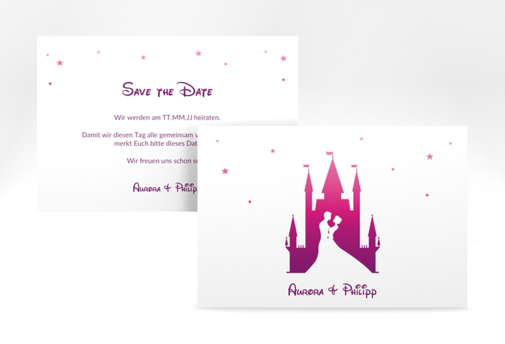 Save the Date-Karte Castle A6 Karte quer pink