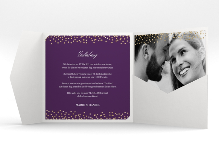 Hochzeitseinladung Glitter Pocketfold lila