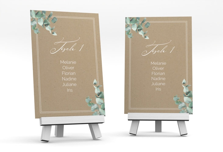 Tischaufsteller Hochzeit Eucalypt Tischaufsteller Kraftpapier mit Eukalyptus und edlem Rahmen
