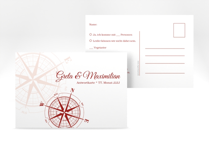 Antwortkarte Hochzeit Windrose A6 Postkarte rot
